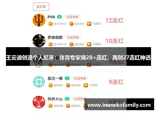 王云迪创造个人纪录：体育专家擒20+连红，再创27连红神话